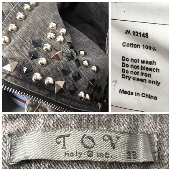 TOV Holy-G 38 Studded Moto Jacket Jean Snap Cotton - Picture 8 of 8